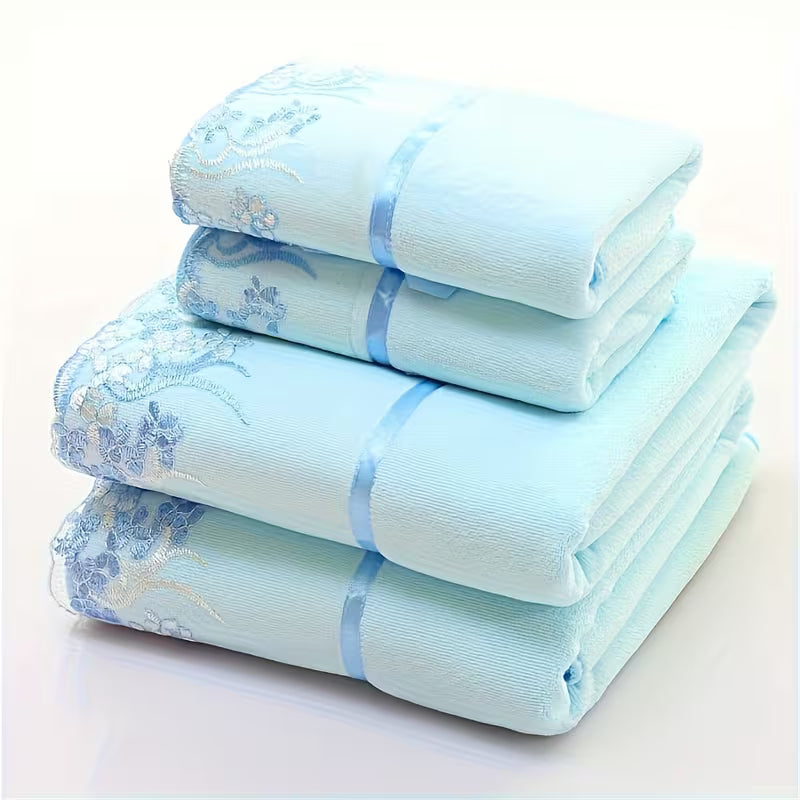 Luxury Lace Asian Towel Sets.  2 Bath Towels And 2 Hand Towels