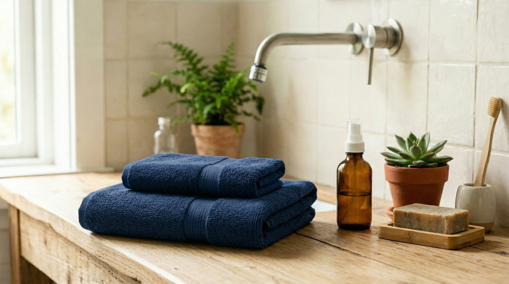 6‑Piece Cotton Towel Set — plush, fade‑resistant 100% cotton in deep navy. 600GSM. Includes 2 bath towels, 2 hand towels and 2 washcloths