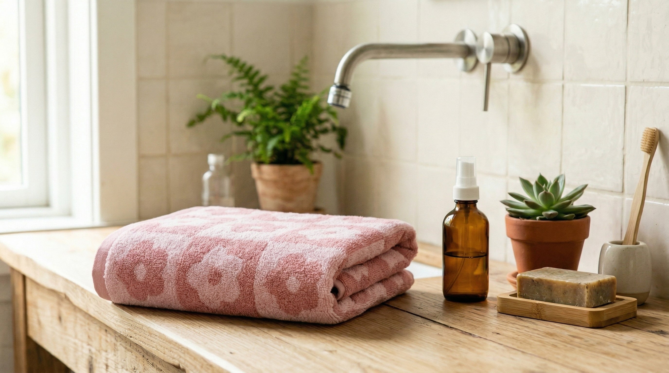 Checkered Floral Pink Bath Towels — 2‑Pack (27.5" x 55")