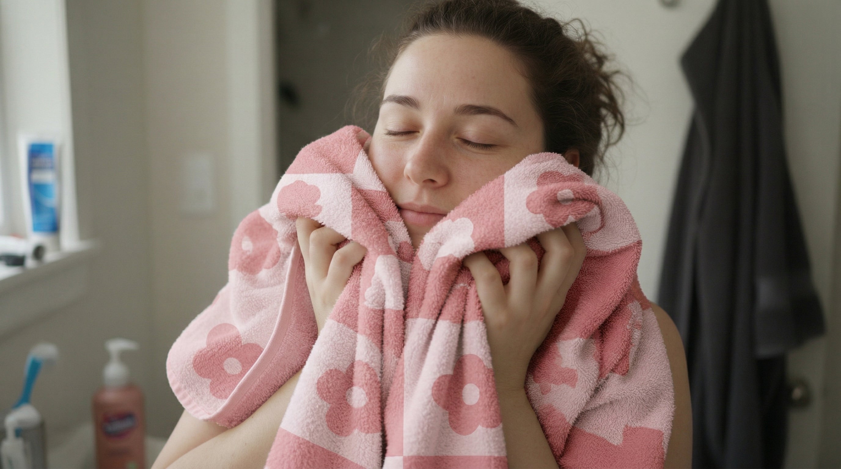 Checkered Floral Pink Bath Towels — 2‑Pack (27.5" x 55")