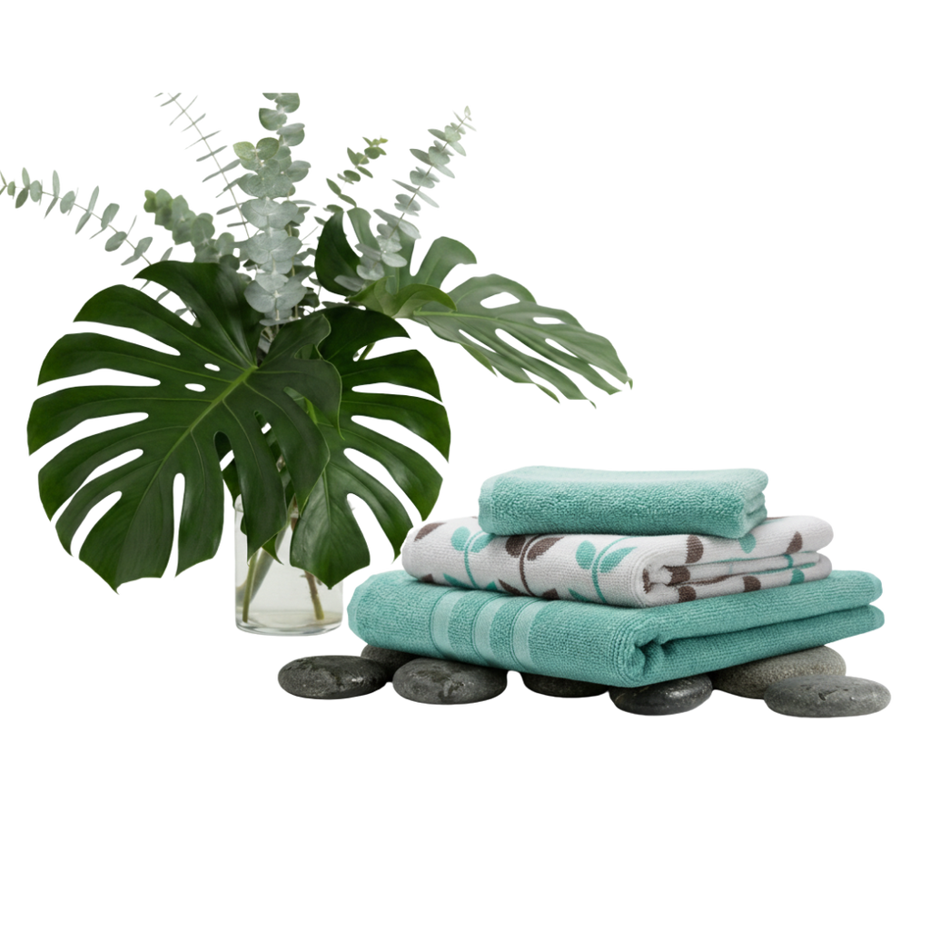 Aqua Vine Reversible 6-Piece Towel Set — 100% Cotton, Ultra-Soft & Super Absorbent
