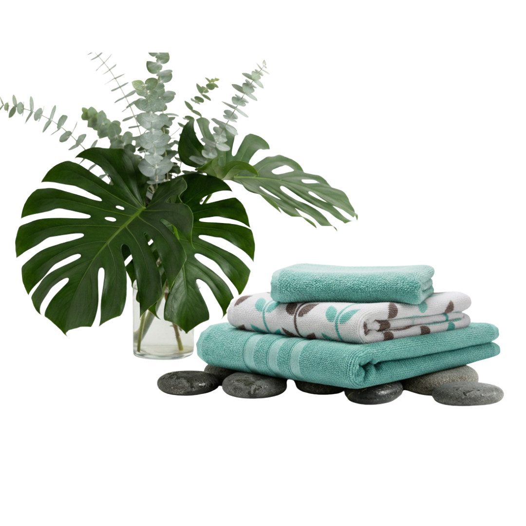 Aqua Vine Reversible 6-Piece Towel Set — 100% Cotton, Ultra-Soft & Super Absorbent