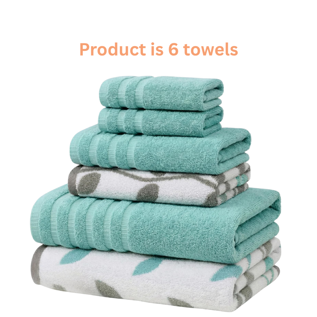 Aqua Vine Reversible 6-Piece Towel Set — 100% Cotton, Ultra-Soft & Super Absorbent