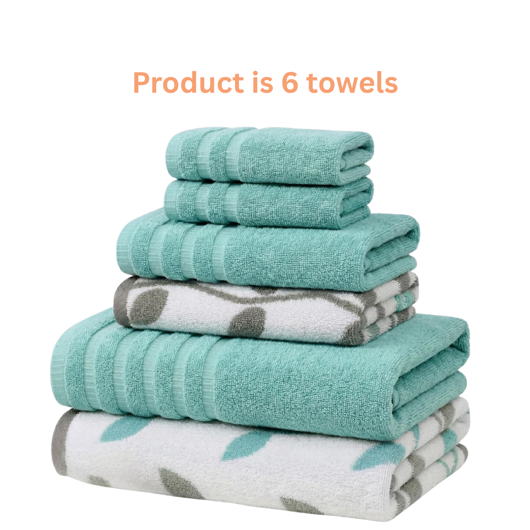 Aqua Vine Reversible 6-Piece Towel Set — 100% Cotton, Ultra-Soft & Super Absorbent