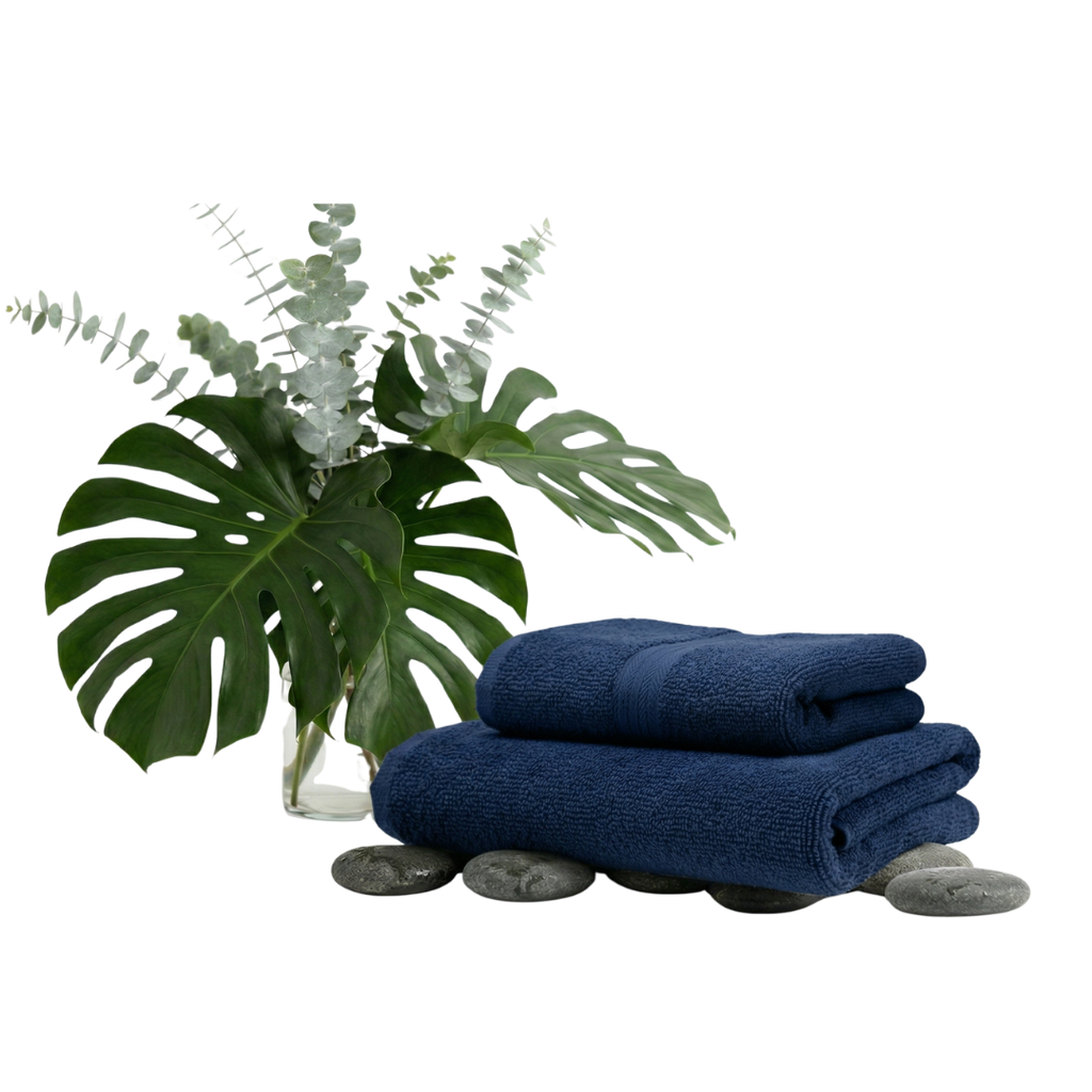 6‑Piece Cotton Towel Set — plush, fade‑resistant 100% cotton in deep navy. 600GSM. Includes 2 bath towels, 2 hand towels and 2 washcloths