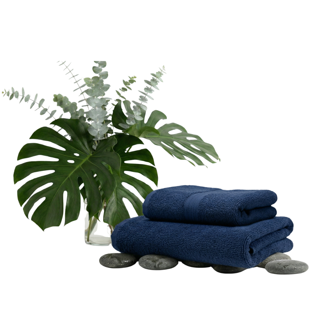 6‑Piece Cotton Towel Set — plush, fade‑resistant 100% cotton in deep navy. 600GSM. Includes 2 bath towels, 2 hand towels and 2 washcloths