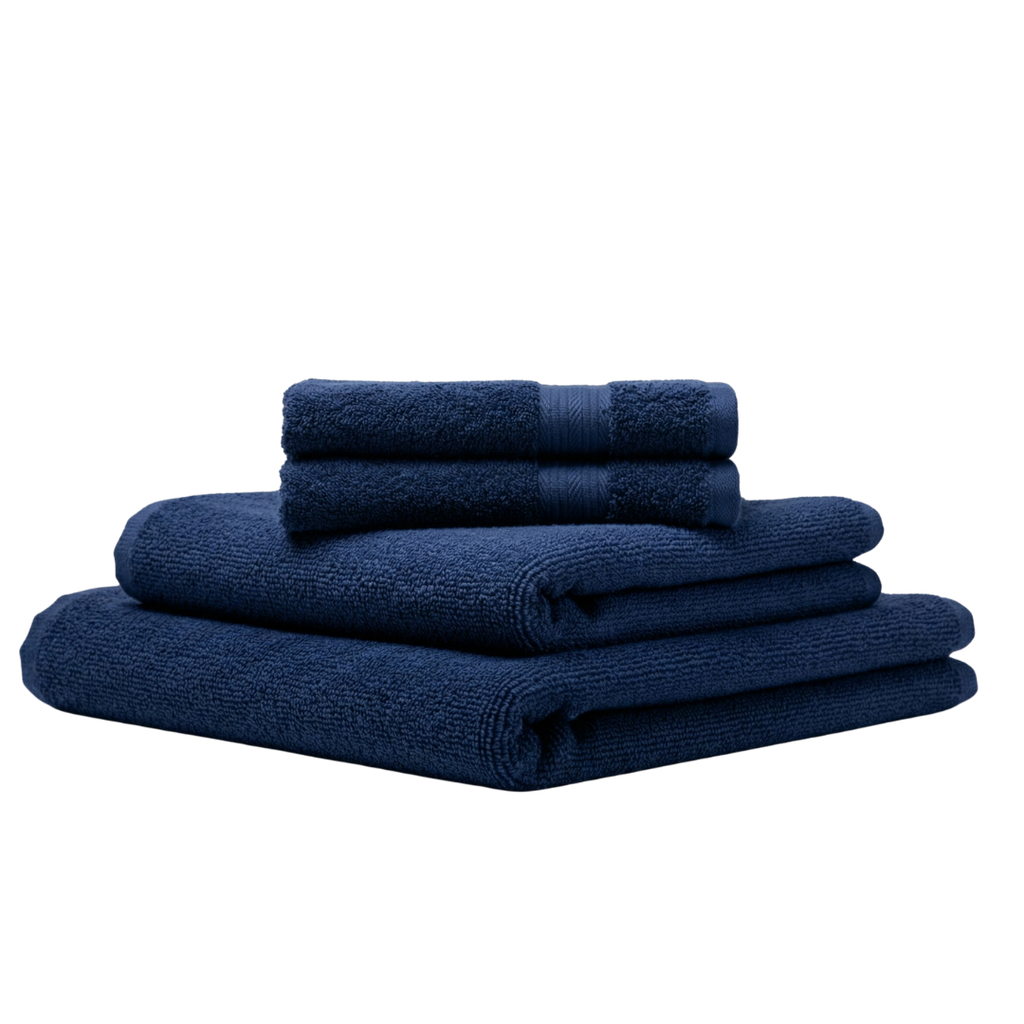 6‑Piece Cotton Towel Set — plush, fade‑resistant 100% cotton in deep navy. 600GSM. Includes 2 bath towels, 2 hand towels and 2 washcloths